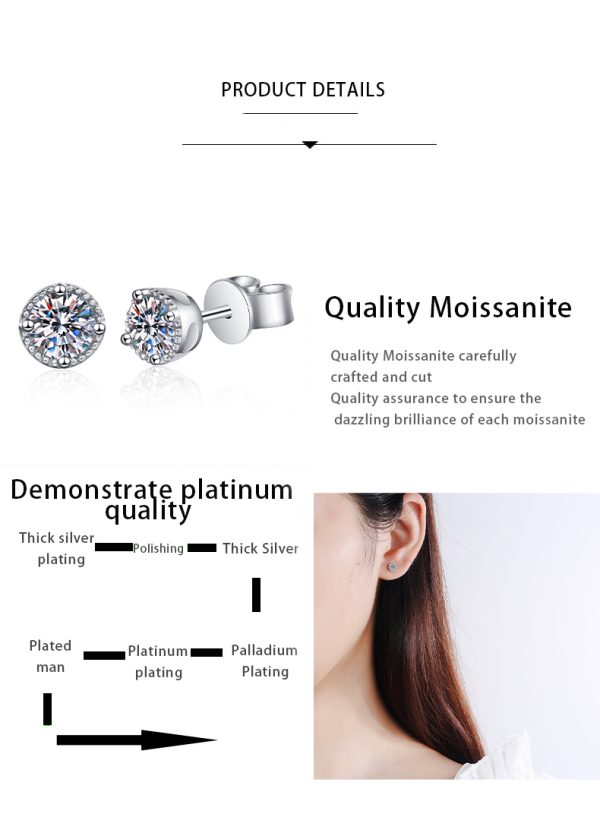 AZ162-E  0.6 Ct S925 Silver Four-Claw Hoop Earrings GBA Certified Bridal Jewelry Free Gift Box Elegant Simple Wedding Gift for Women - Image 6
