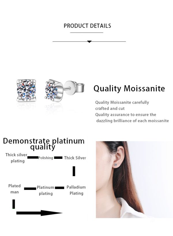 AZ170-E MoisaLuxe Official Store Sterling 925 Silver Simple Bull's Head Inlaid Moissanite Earrings Hoops Piercing Clavicle Chain Items - Image 7