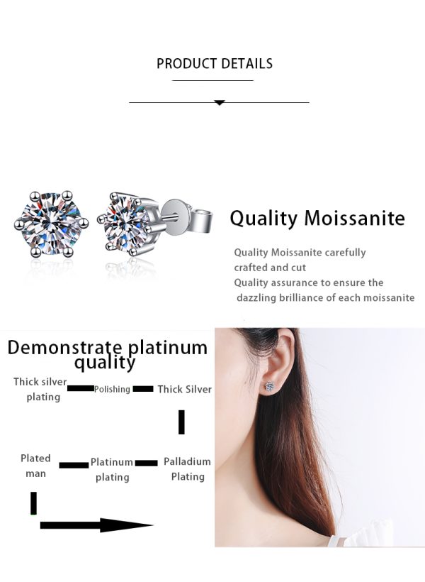 AZ177-E 1CT 100% Real Moissanite Studs Earrings Pass Diamond tester 925 Silver Platinum Plated Zircon Bride Wedding Gemstone Earrings - Image 7