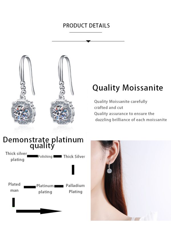 AZ180-E Fashionable Ladies Moissanite Earrings Silver Jewelry Cute Tiny Clear Moissanite Drop Earrings Gift for Girls - Image 7