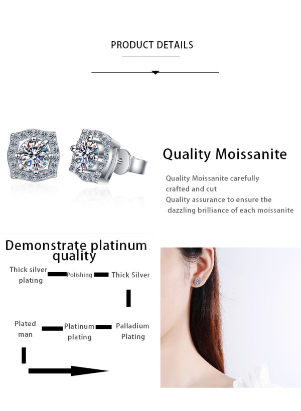 AZ185-E JECIRCON Women Earrings Original 925 Sterling Silver Stud Earrings Korean Style Classic Square Bag 1ct  Moissanite Ear Jewelry - Image 7