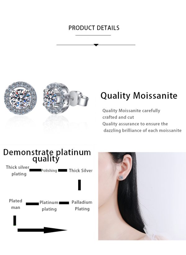 AZ212-E 1.0 ct Moissanite S925 Silver Stud Earrings for Women Plated Pt950 Hollow Round Pattern Ear Studs Lover's Gift Jewelry Wholesale - Image 7