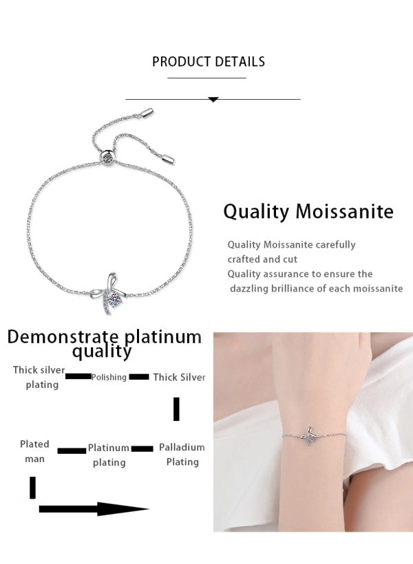 AZ090-S Fashion Fine Luxury Classic 0.3ct Moissanite Letter Bowknot Dangle Bracelet For Women 925 Silver Party Jewelry Gift - Image 7