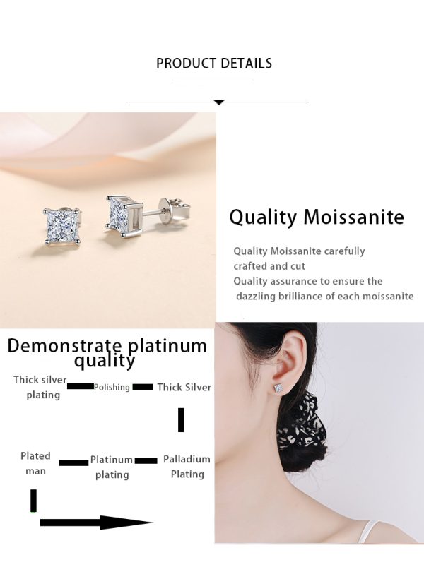 AZ239-E GRA Certified Moissanite Diamond Unusual Square Halo Stud Earrings for Women PT950 Platinum Classic Princess Trendy Fine Jewelry - Image 7