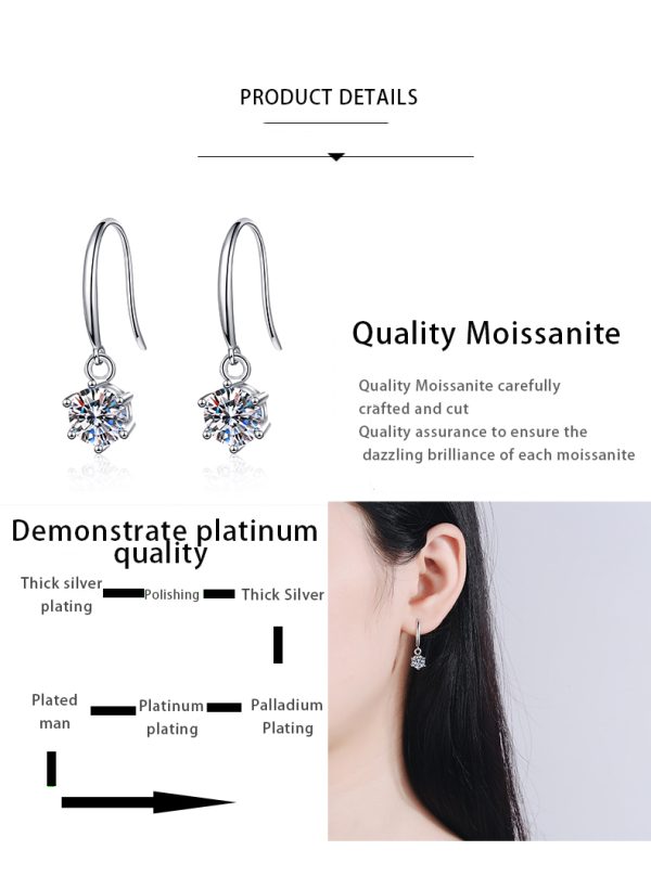 AZ299-E Sterling Silver Lab Diamond Drop Earring Women Round Cut Moissanite Ear Hook Earrings D Color GRA Certificated Jewelry - Image 7