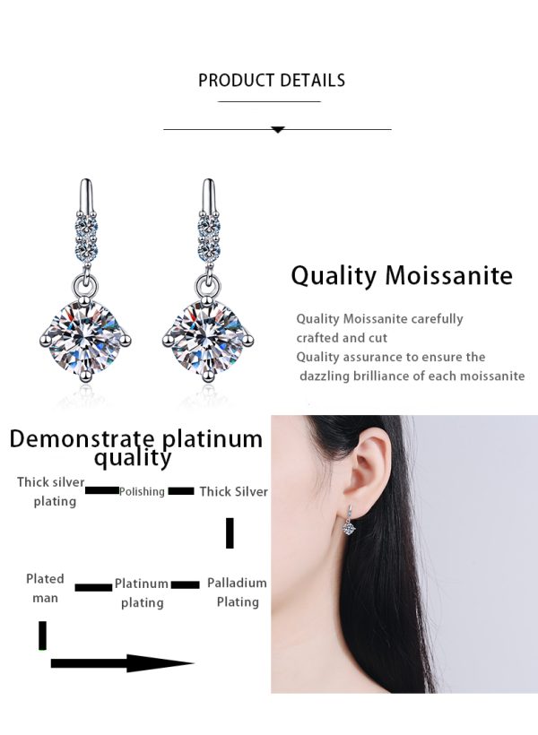AZ300-E 1carat 2CT Round Moissanite Earrings For Women 925 Sterling Silver Ear-Drops Luxury Fine Jewelry Pass Diamond Tester - Image 7