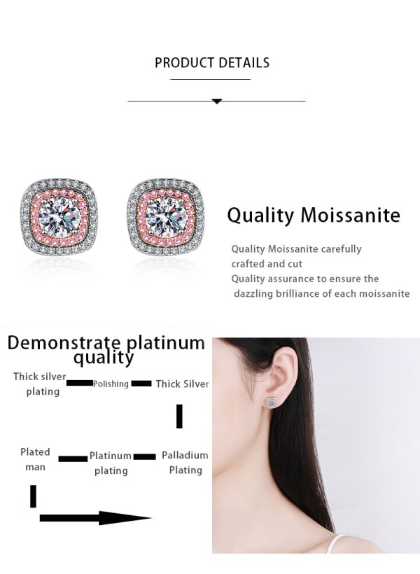 AZ407-E Girlfriend Birthday Gift 18K White Gold Stud Earrings 0.5ct Square Arond Cut Moissanite Diamond Women Wedding Party Fine Jewelry - Image 7