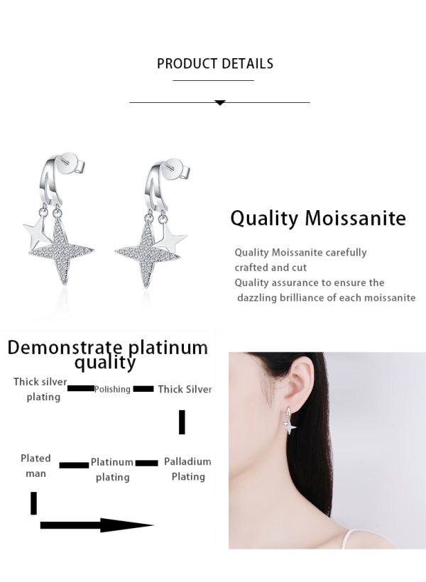 AZ426-E PT950 Platinum Drop Earrings Fine Jewelry Stars Style for Girl Total 0.44ct Moissanite Diamond GRA Certified for Women Ins - Image 7
