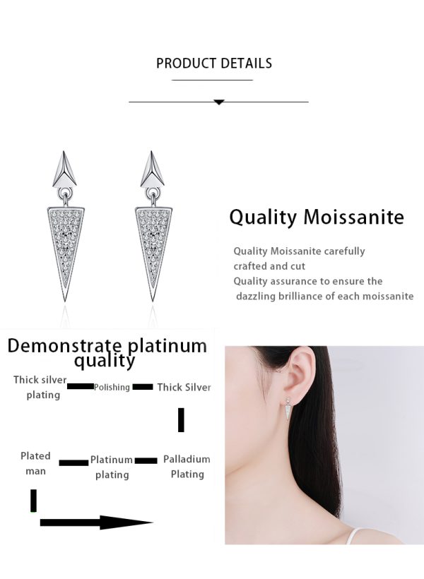 AZ429-E 0.19 ct Moissanite S925 Silver Stud Earrings for Women Plated Pt950 Triangular Full Inlay Lover Gift Ear Studs Jewelry Wholesale - Image 7