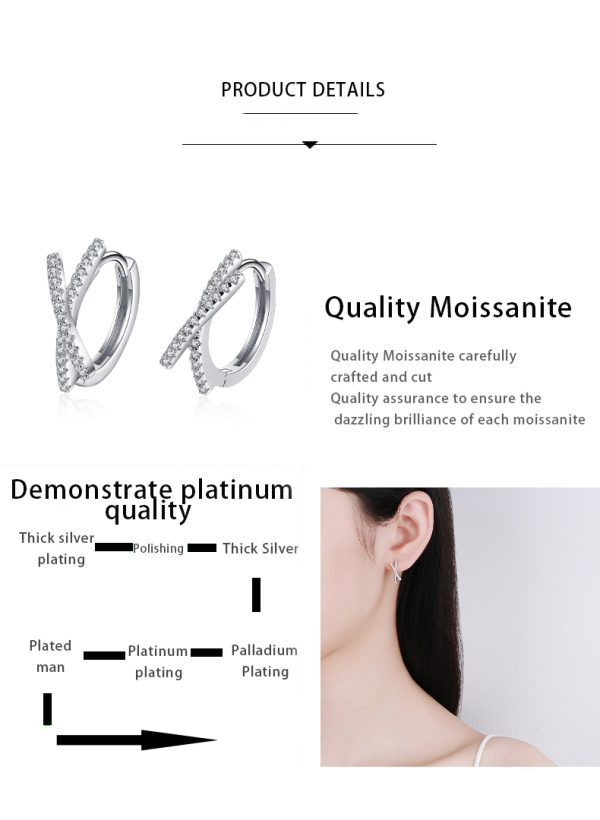 AZ431-E Total 0.28CT Real Moissanite Stud Earrings for Women Cross Wedding Sparkling 925 Silver Simulated Diamond Hoop Earring - Image 7