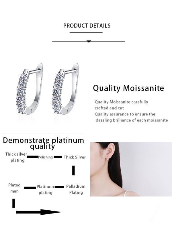 AZ432-E S925 Sterling Silver Earrings Plated with PT950 High grade Precision Drilled Moissanite Earrings D Color Moissanite Earrings - Image 7