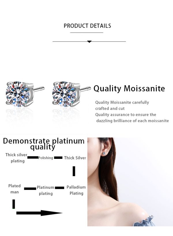 AZ043-E Real Moissanite Stud Earrings 14K White Gold Plated Sterling Silver 4 Prong Diamond Earring for Women Men Ear Stud 1ct 2ct 4ct - Image 6