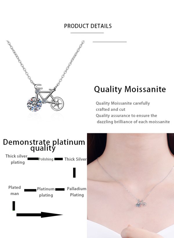AZ097-X Fashion Trendy Luxury Fine Classic 1ct Moissanite Lovely Bicycle  Necklace For Women 925 Silver Party Charm Jewelry - Image 7