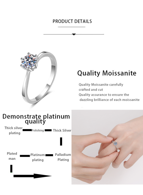 AZ020-J 925 Silver 0.8 Carat Moissanite Ring Fashion Sparkling Gorgeous Jewelry Gift Suitable for Wedding Party Mother's Day - Image 7