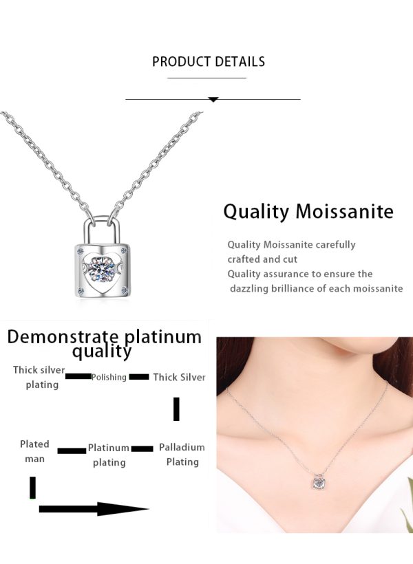 AZ118-X S925 Sterling Silver Moissanite Necklace, Women's Lock, Dynamic Pendant, Collarbone Chain, Jewelry Accessories - Image 7