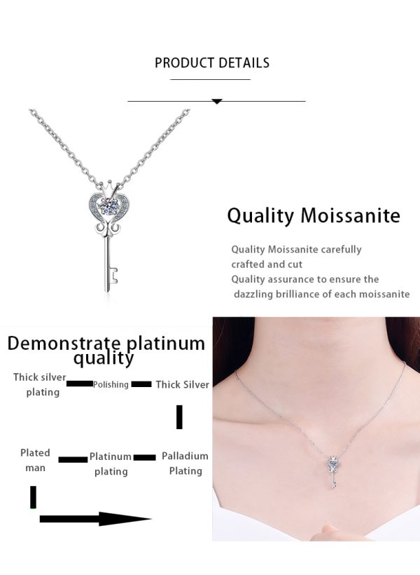 AZ120-X 0.3ct  S925 Sterling Silver Moissanite Lock Bone Chain Dynamic Pendant Necklace Chilled Minimalist GBA Certified Free Gift Box - Image 7