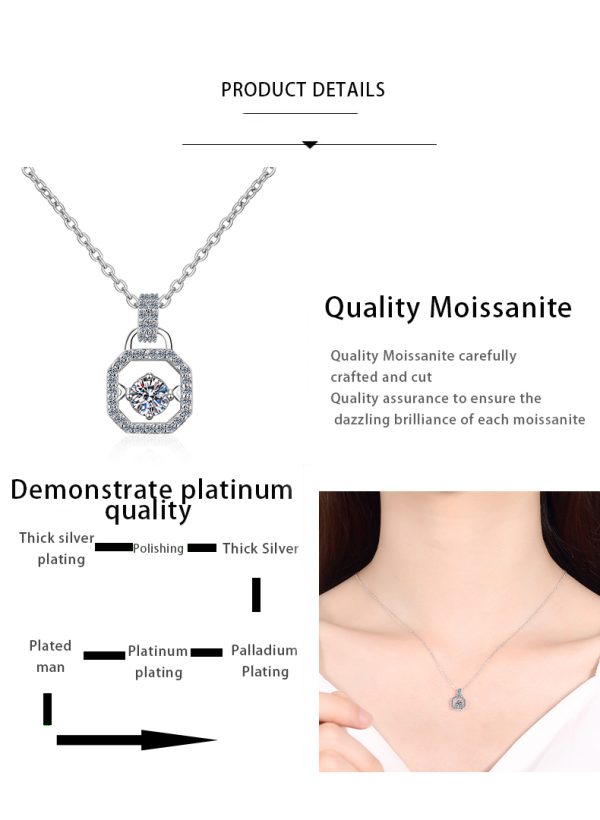 AZ123-X Fashion Trend Luxury Classic 0.5Ct Moissanite Nimble Lock Square Necklace For Women 925 Silver Party Charm Jewelry - Image 7