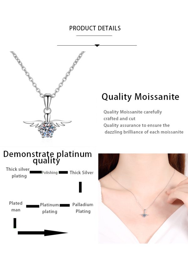 AZ125-X 18K Gold  Angel Necklace Women's pt950 Platinum Inlaid Moissanite Diamond Pendant Fashion Clavicle Chain Gift - Image 5