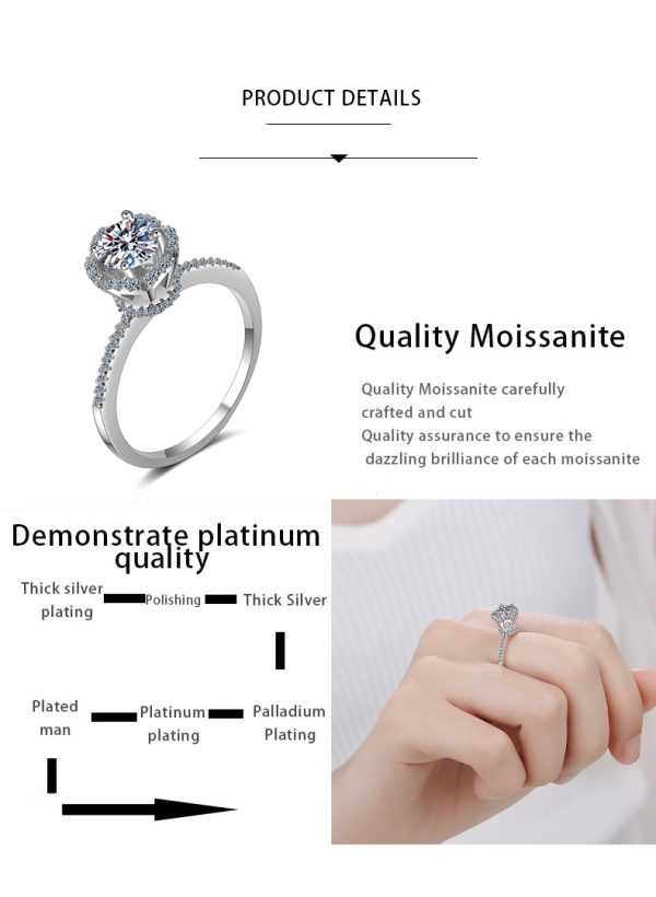 AZ007-J  Moissanite Diamond Engagement Rose Rings For Women 100% 925 Sterling Silver Bridal Wedding Band Bezel Setting - Image 7