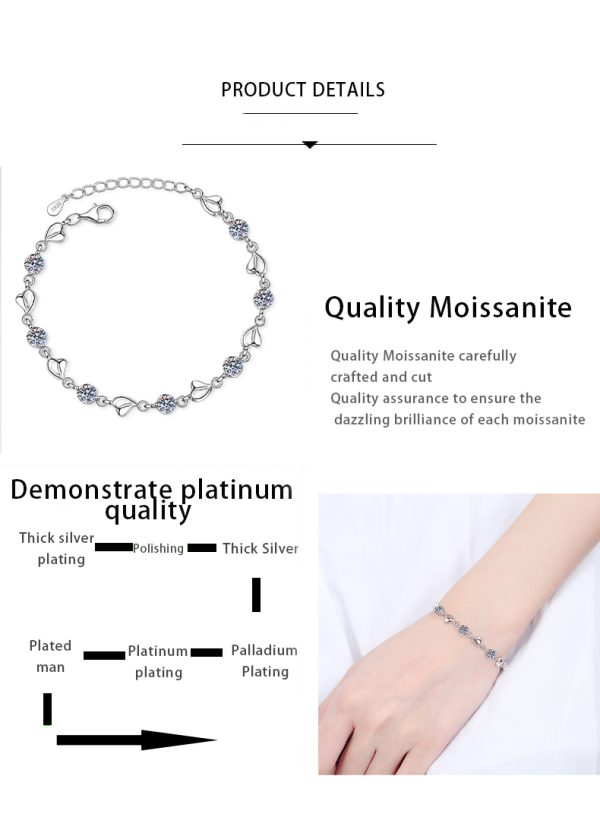 AZ111-S  3.5ct GBA Certified S925 Pure Silver Plated PT950 Gold Heart-to-Heart Moissanite Bracelet Noble Luxury Jewelry for Women Gift - Image 8