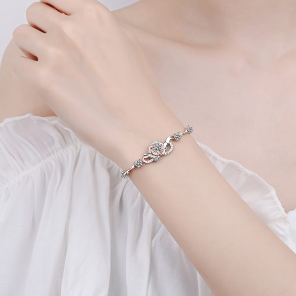 AZ372-S Fashion Fine Luxury Classic Moissanite Rose Flower Bracelets For Women s925 Sterling Silver Party Wedding Jewelry - Image 2