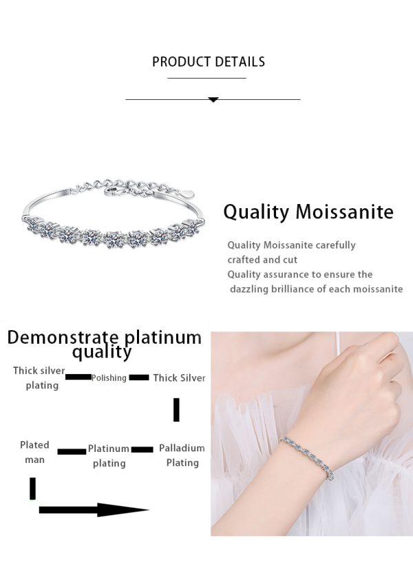 AZ376-S  Women Bracelet S925 Sterling Silver Row Diamond Bracelet 9 Stones D Color Moissanous Hand Chain Wedding Party Jewelry - Image 7