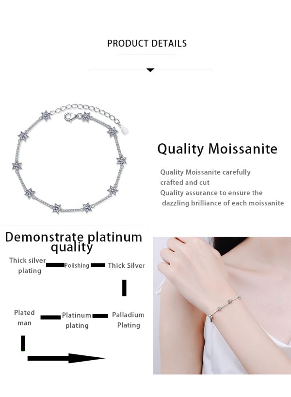 AZ430-S Moissanite Diamond Bracelet Platinum Plating Sterling Silver Ten Stars Charms Bracelet Promise Gift For Women Girls Fine Jewelry - Image 7
