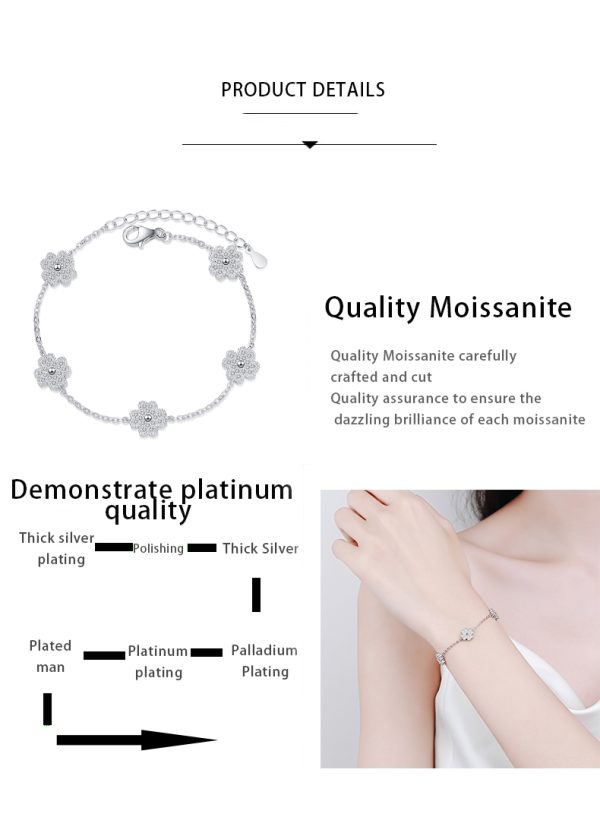 AZ439-S Luxury White Gold 18K 0.64ct Women All Chain Five Four-leaf Clover Micro-inlaid Moissanite Bracelets Platinum Pt950 Fine Jewelry - Image 7