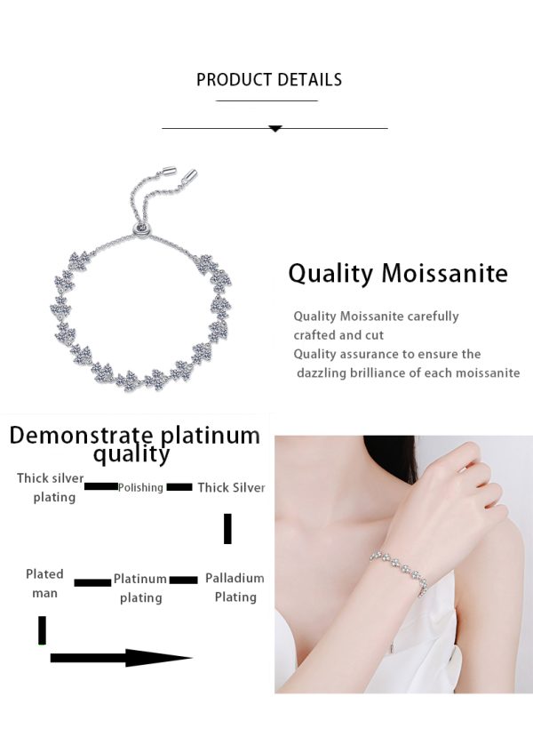 AZ634-S Fashion Luxury Classic Adjustable 4.2Ct Moissanite Lucky Clover Flower Bracelet For Women 925 Silver Party Jewelry - Image 6