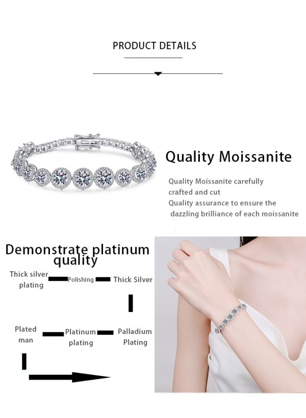 AZ670-S  D Color Moissanite Tennis Bracelet 925 Sterling Silver with White Gold Plated Shiny Bracelets Chian for Women with GRA - Image 6