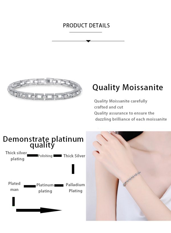 AZ717-S 3.5ct GBA Certified S925 Pure Silver Plated PT950 Gold Cluster Setting Moissanite Bracelet Luxury Premium Women Free Gift Box - Image 7