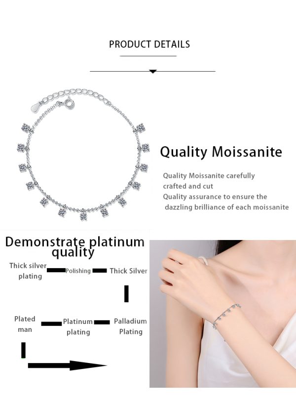 AZ729-S 3.9ct GBA Certified S925 Pure Silver Plated PT950 Gold Moissanite Bracelet Tassel Four Claw Minimalist Luxury Elegant Jewelry - Image 7
