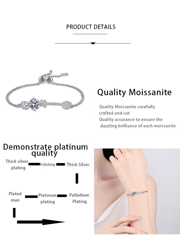 AZ802-S 2Ct Moissanite Dual Chain Toggle Design Bracelet S925 Pure Silver for Women Free Gift Box Exquisite Outfit Shines Brightly - Image 6