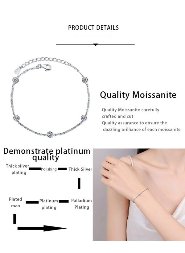 AZ896-S Daughter Platinum PT950 Bracelets Women Birthday Gift Moissanite Diamond 0.5ct Luxury Chain Valentine's Day Girl Fine Jewelry - Image 6
