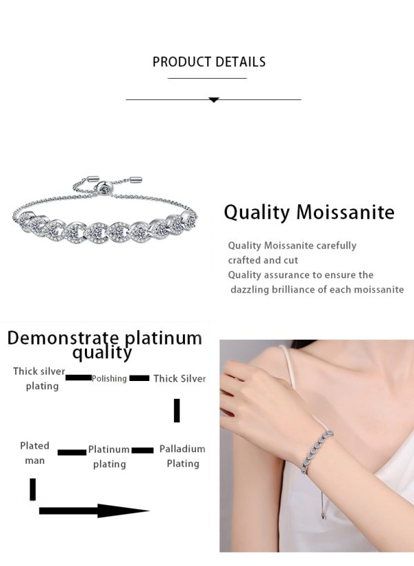 AZ921-S Brilliant 1ct Moissanite Personalized Bracelet for Women, Classic PT950 Platinum Stretch Adjustable Luxury Designer Fine Jewelry - Image 7