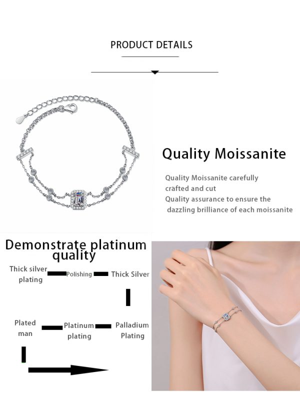AZ983-S High Quality 1ct Emerald Cut Moissanite Diamond Jewelry 925 Sterling Silver Women Adjustable Bracelet For Party Daily Wear - Image 7