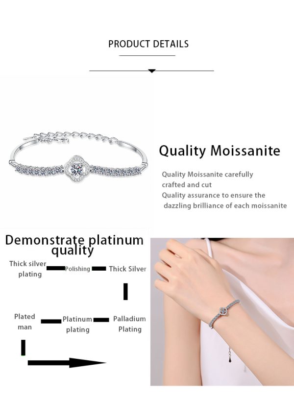 AZ989-S Fashion Trend Luxury Classic White Moissanite Design Clover Bracelet For Charm Women 925 Silver Party Jewelry Gift - Image 7