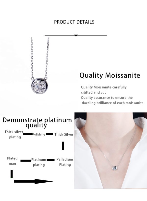 AZ160-X Lnngy 6.5mm Round Bezel Moissanite Pendant Necklace For Women 925 Sterling Silver Clavicle Chain Necklaces Jewelry Collare Mujer - Image 6