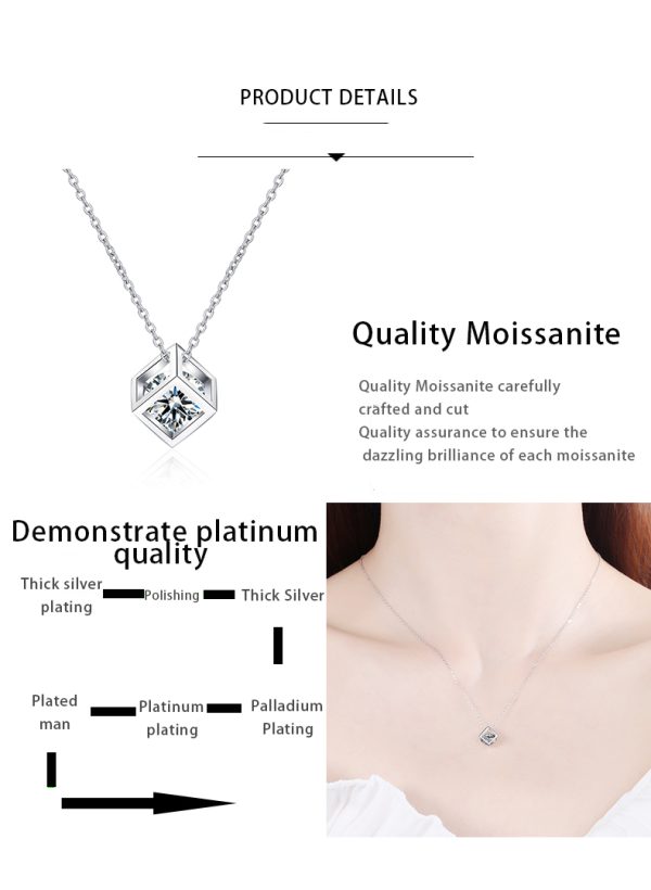 AZ193-X 925 Sterling Silver 1 Carat Moissanite Rubik's Cube Necklace Niche Design High Fashion Cute Girlfriend Souvenir Birthday Gift - Image 7