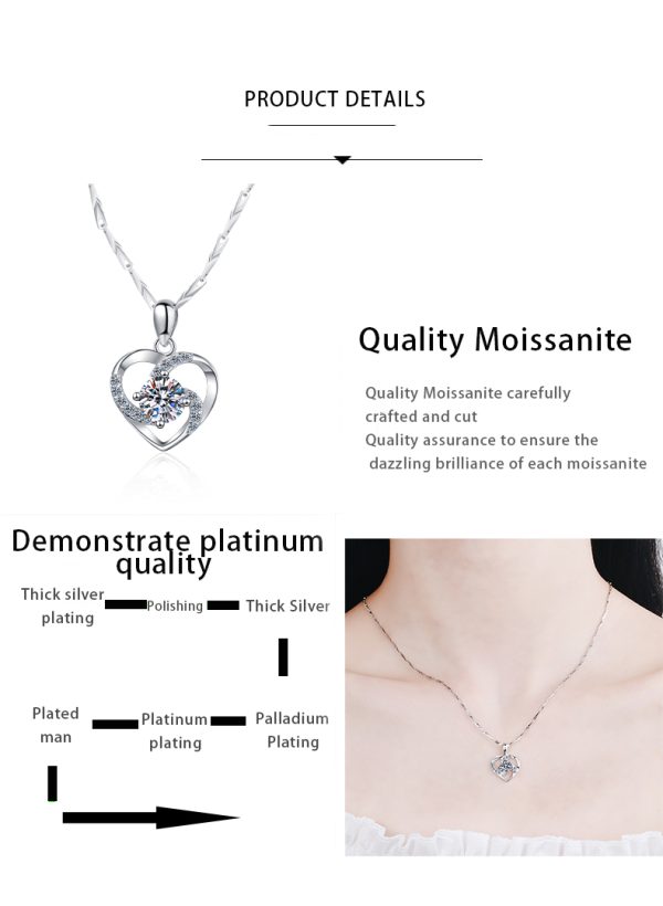 AZ216-X PT950 Female Heart-Shaped Lady Pendant Short Section Lockbone Chain Pendant Moissanite Diamond Necklace Factory Direct Wholesale - Image 7