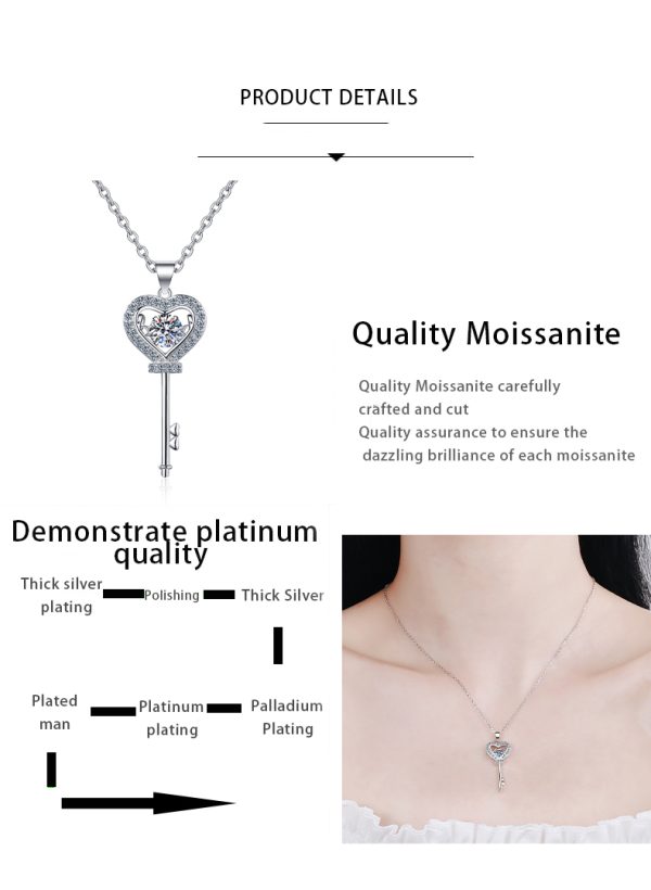 AZ220-X Moissanite Necklace Love Heart Key Pendant 0.5ct Sterling Silver D VVS1 Lab Diamond with GRA Certificate Necklace for Women - Image 7