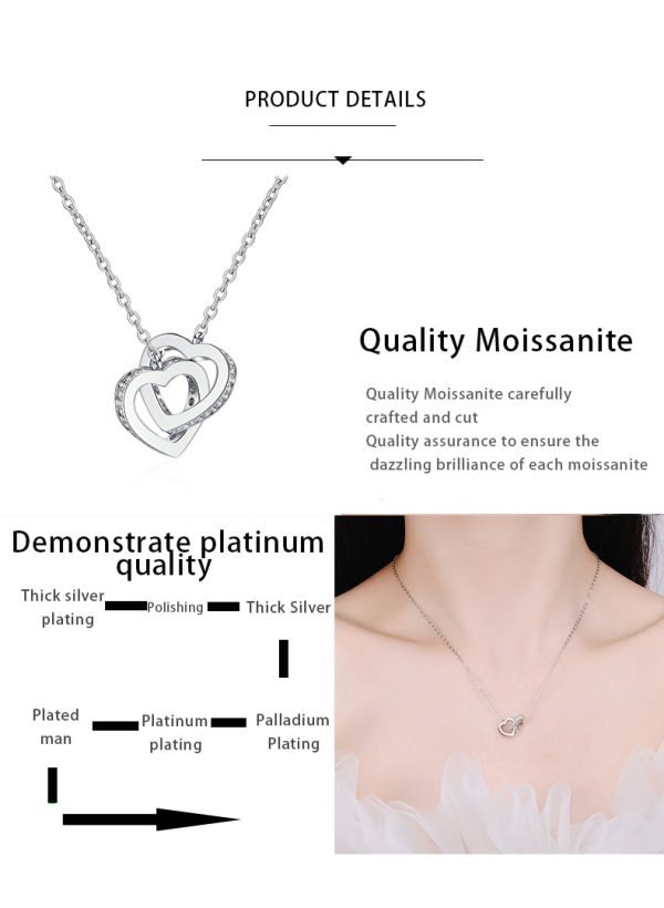 AZ365-X Sterling Silver Double Ring Love Necklace for Women Light Luxury Niche South Korea Clavicle Chain Diamond Pendant Gift to Girlfr - Image 6