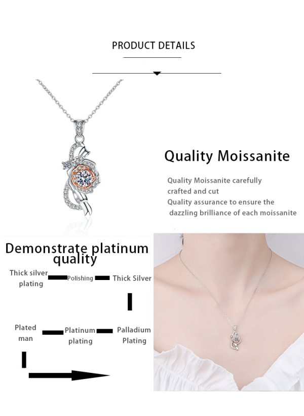 AZ372-X Birthday Gift 18K White Gold Necklaces for Women 0.5ct Moissanite Diamond Rose Flower Pendant Girlfriend Engagement Fine Jewelry - Image 7