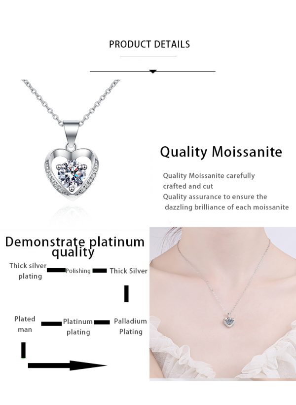 AZ385-X Certified GRA Moissanite Heart Necklace 1.0ct Women Gemstone S925 Silver Pendant Wedding Valentine's Day Gift Wholesale - Image 7