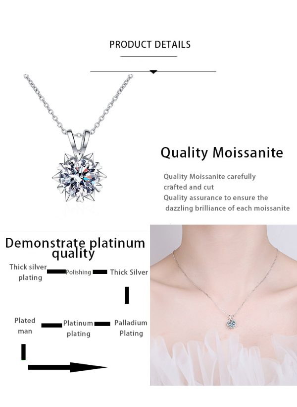 AZ388-X 925 Sterling Silver 1 Carat Moissanite Romantic Snowflake Pendant Necklace Clavicle Chain Women Girls Birthday Anniversary - Image 7
