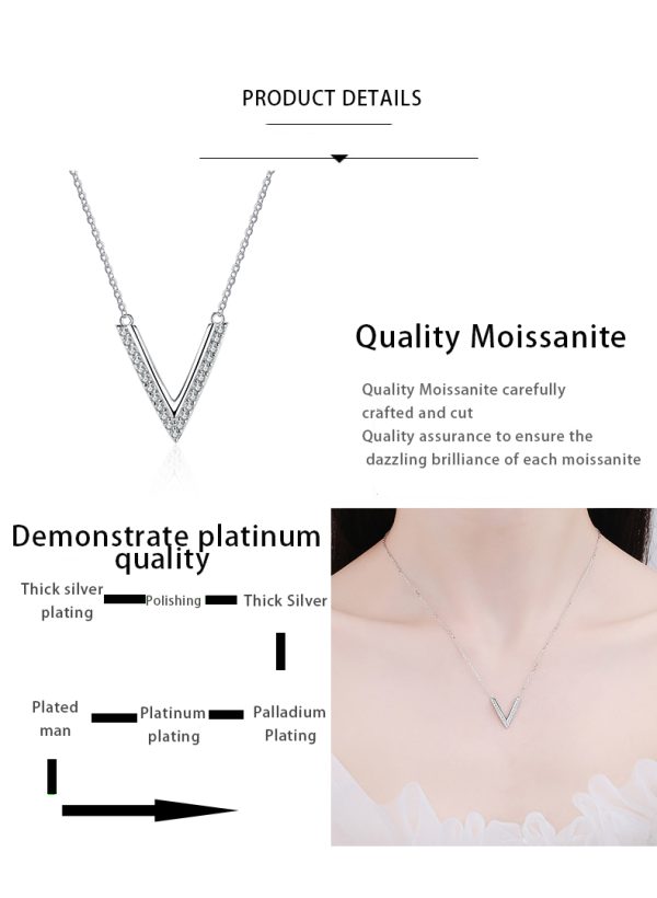 AZ424-X MoisaLuxe Official Store GRA Moissanite Plata Sterling 925 Silver Pendant V-shaped Micro-inlaid Necklace Clavicle Chain Items - Image 7