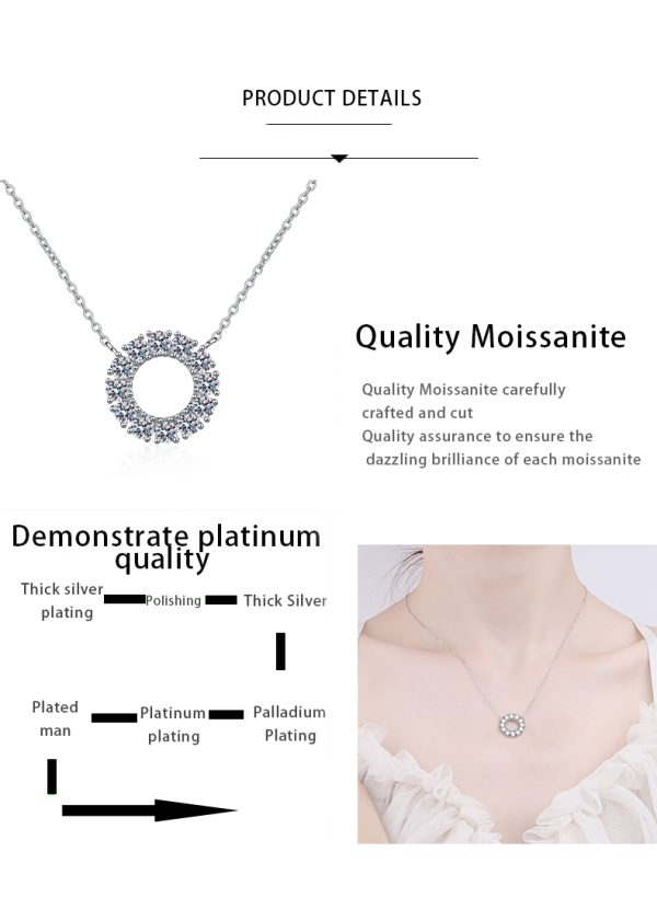 AZ437-X  full moissanite round pendant necklace original 925 sterling sliver chain plated 18K white gold fine necklace for women - Image 7