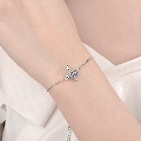 AZ090-S Fashion Fine Luxury Classic 0.3ct Moissanite Letter Bowknot Dangle Bracelet For Women 925 Silver Party Jewelry Gift - Image 2
