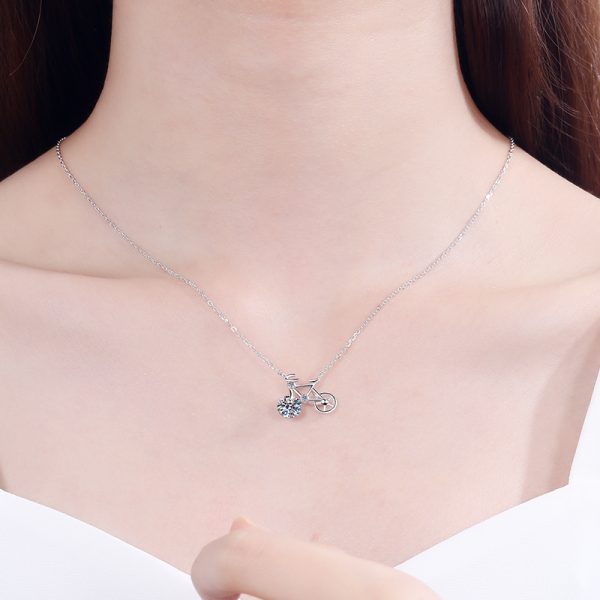AZ097-X Fashion Trendy Luxury Fine Classic 1ct Moissanite Lovely Bicycle  Necklace For Women 925 Silver Party Charm Jewelry - Image 2
