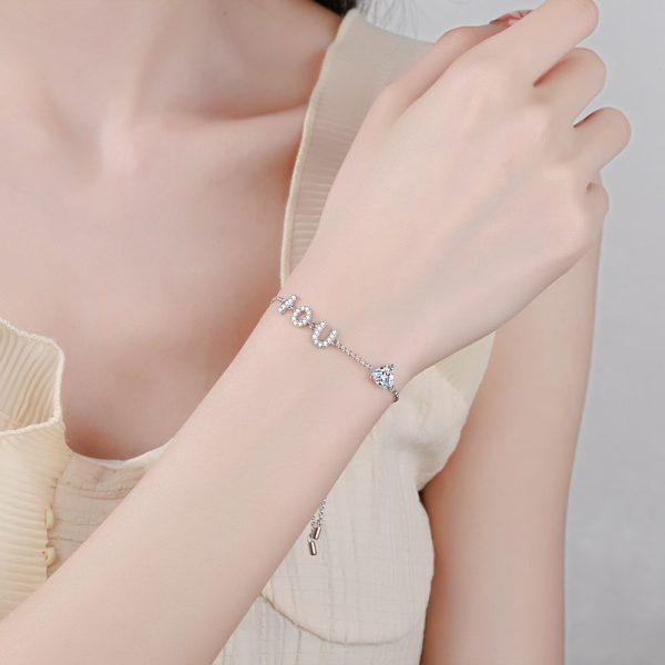AZ629-S Fashion Fine Luxury Classic 1ct Moissanite Letter I LOVE YOU Heart Bracelets For Women s925 Silver Wedding Jewelry - Image 2